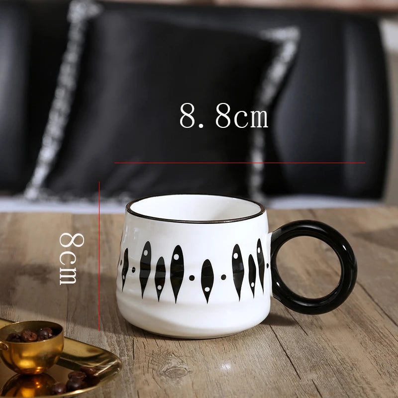 Creative Ceramic Coffee Mug Black White Couple Mug Home Chessboard Latte Latte Coffee Cup Simple Afternoon Tea Supplies New Gift